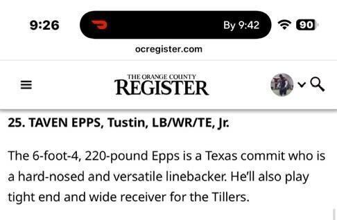 Congratulations to Taven Epps for making the top 100 players in Orange County. #TustinFootball