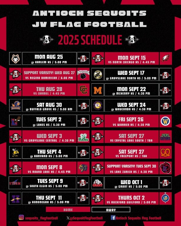 2025 Sequoits Junior Varsity Flag Football schedule