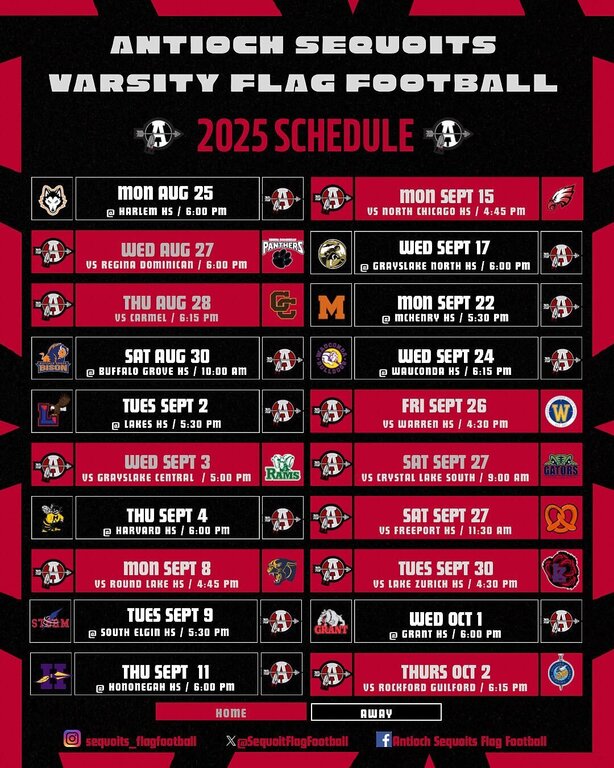 2025 Sequoits VARSITY Flag Football schedule
