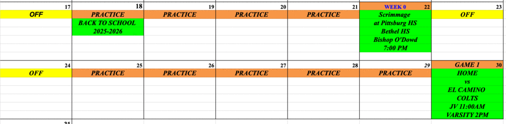 August Schedule for the next 2 weeks.
