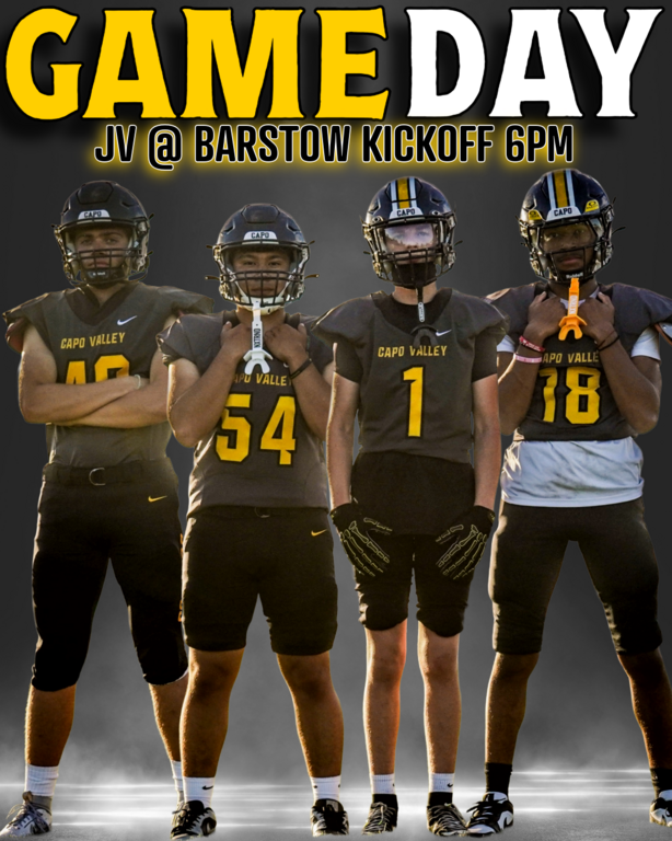 🚨IT’S GAME DAY🚨

JV will hit the road and play at Barstow HS. Kickoff is at 6pm. 

LET’S GO COUGS!!!!!

 🐯🌴 #WeAreCV