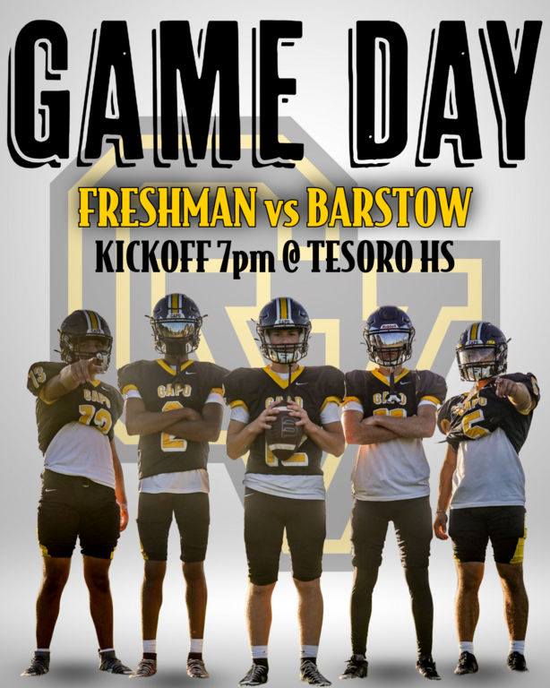 🚨IT’S GAME DAY🚨

Freshman Cougars make their debut tonight vs Barstow. They will kickoff at 7pm at Tesoro HS.

LET’S GO COUGS!!!!!

 🐯🌴 #WeAreCV