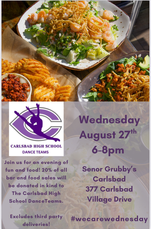 Come dine with the dance teams this Wednesday at Senior Grubby’s!!!!!!