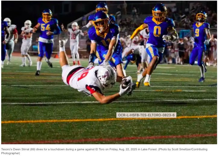 Tesoro football enjoys a strong showing in victory over El Toro!

Tesoro muscles its way to a season-opening victory in the matchup of former Coast View Conference rivals.

Link to OC Register article...
https://www.ocregister.com/2025/08/22/tesoro-footba