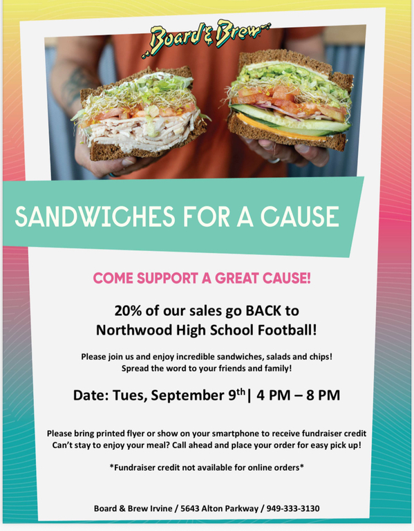 Dine Out fundraiser next Tuesday 9/9!!  You don’t have to make dinner and Northwood Football makes a little money.  Sounds like a win-win to me.