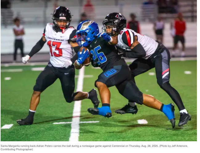 Santa Margarita tops Centennial in OT for first win under Carson Palmer!!

The Eagles regroup in overtime after letting a big lead slip away in the fourth quarter of a wild game Thursday.

Link to full OC Register article....
https://www.ocregister.com/20