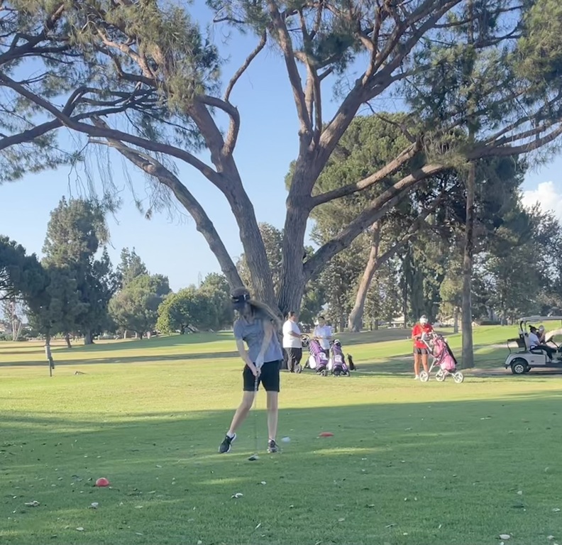 Teeing off on hole eight at Los Amigos!