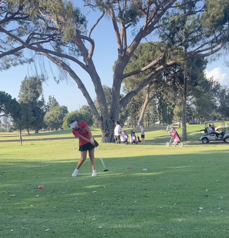 Teeing off on hole eight at Los Amigos!