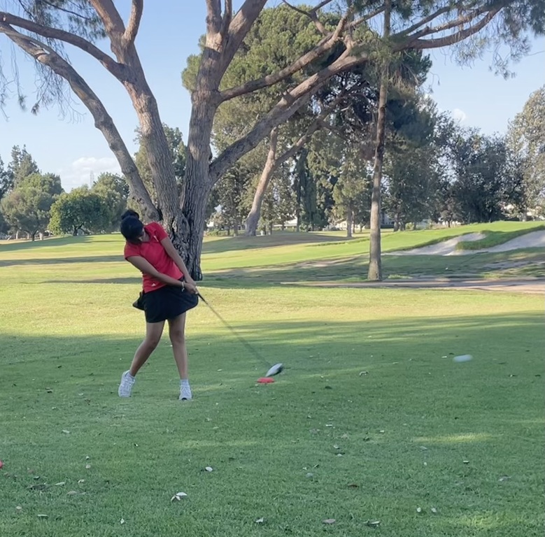 Teeing off on hole eight at Los Amigos!