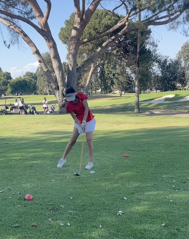 Teeing off on hole eight at Los Amigos!
