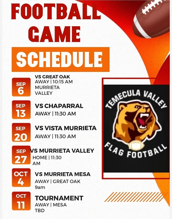 Clarification on schedule! Saturday is at Murrieta Valley 📢 
•ARRIVAL-9am
•HELMETS AND MOUTH GUARDS MANDATORY 
•WHITE JERSEYS