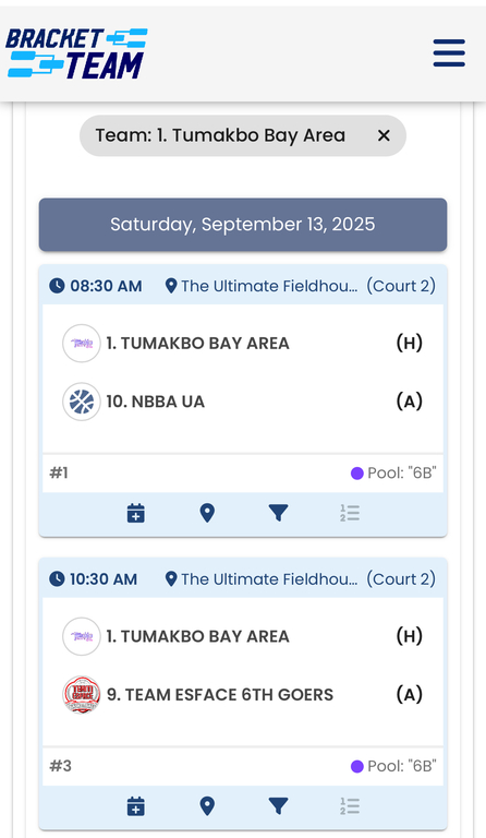 Schedule for this Saturday