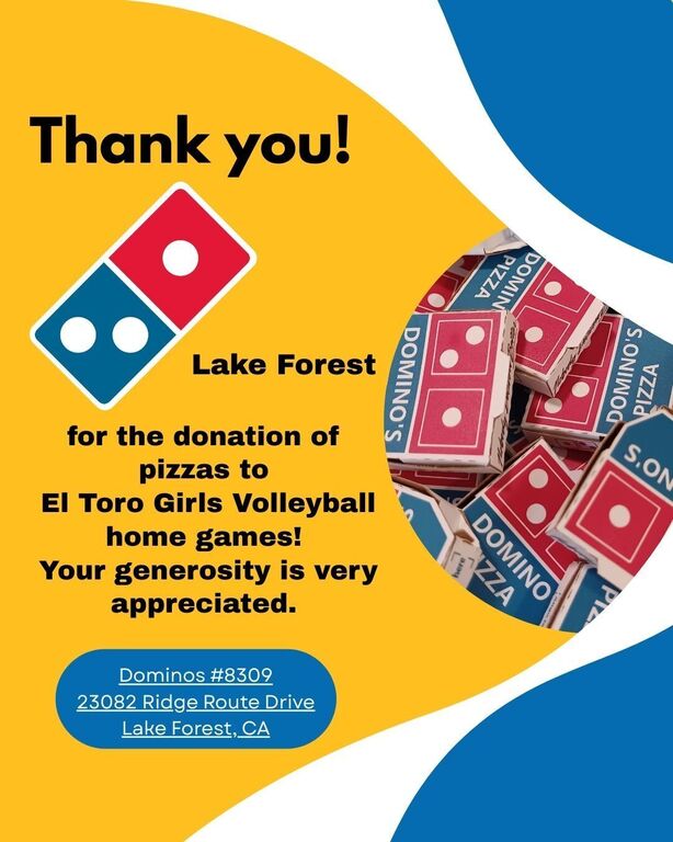 Thank you to Domino's Pizza for donating pizzas to our home games. Stop by and pick up a pizza for yourself. Visit them at the store off Ridge Route.