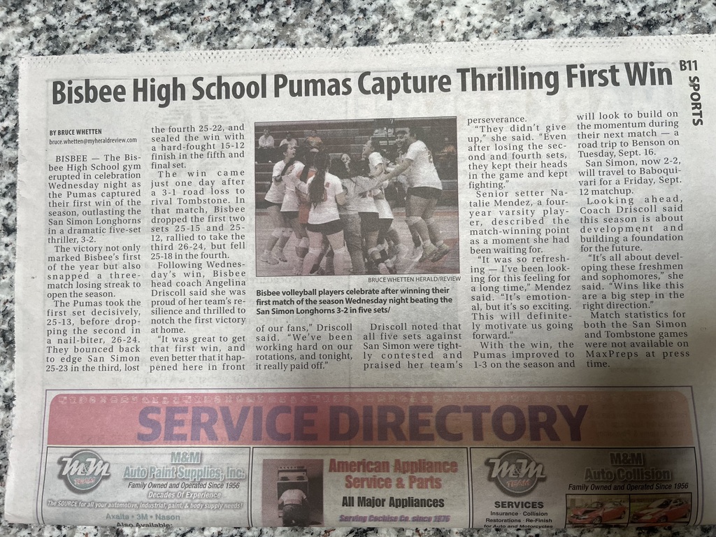 Great article on our 5 set win in Sunday’s edition of the Herald.