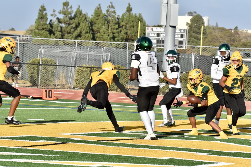 VANDEN JV # 6 LACY END ZONE INTERCEPTION FOR AT LEAST 103 YARDS RETURN , TOUCHDOWN.!!!!!!! NICE GOING