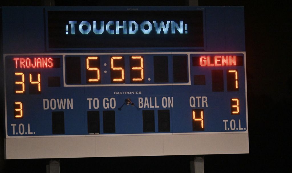 Scoreboard showing off new DIgital Spirit Display.  For more great photos of this game and season visit:  https://unifootballboosters.smugmug.com/20252026-UNI-TROJANS-FOOTBALL/Varsity