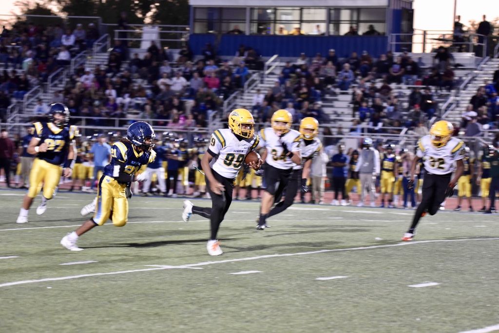 VANDEN JV  BRIAN RADER  # 99 JUST THE NUMBER SOUNDS DANGEROUS . ADD A BODY & IT'S DOUBLE TROUBLE . CONGRATS ON YOUR TOUCHDOWN. 1 OF 2 PICS