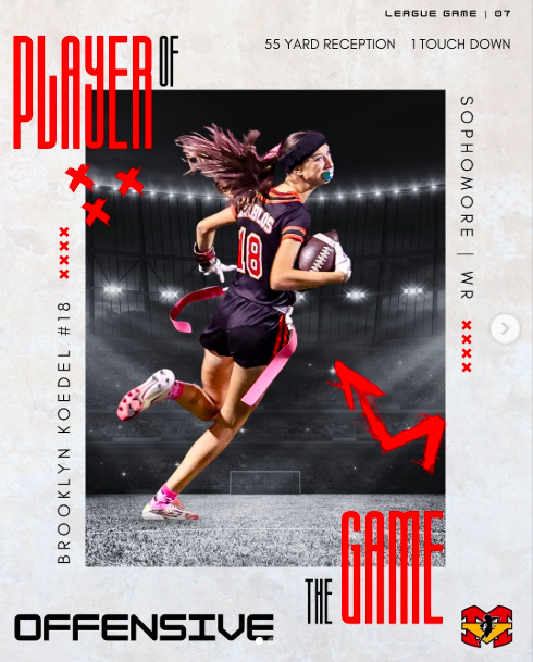 CONGRATULATIONS to the Offensive Player of the Game vs Trabuco last week! 
Brooklyn Koedel #18 |
55 yard reception |
1 TD