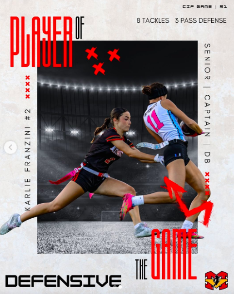 CONGRATULATIONS to the DEFENSIVE Players of the Game in our Round 1 CIF game vs University!!
Karlie Franzini #2 | 
8 Tackles |
3 Pass Defense