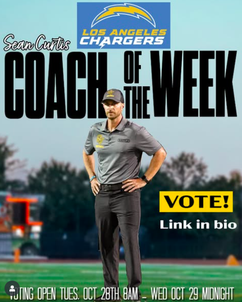 Cougar Country, we need your help! Coach Curtis has been nominated for the Los Angeles Chargers Coach of the Week!

The winner receives $1,000 for their program so VOTE, VOTE, VOTE from all your devices and spread the word!

Voting opens tomorrow morning,