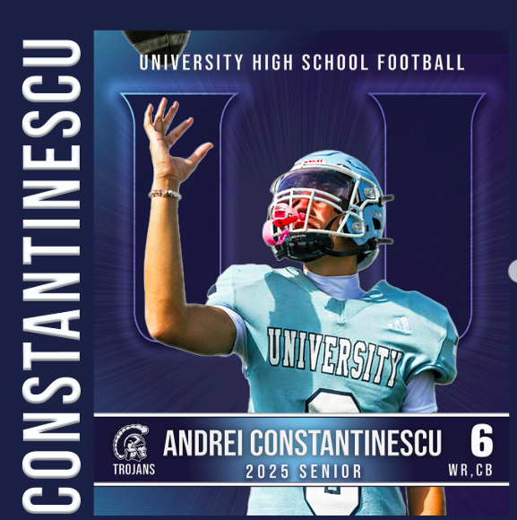 Senior Spotlight: #6 Andrei Constantinescu. Wide Receiver, Cornerback & Punter. This is Andrei’s 1st season as a UNI Football player, and he also plays soccer. Among his favorite season memories are time with his teammates, coaches, bus rides and team mea