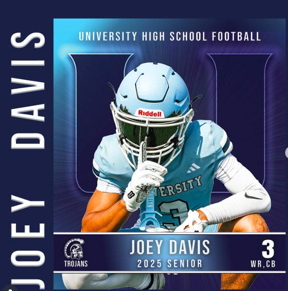 Senior Spotlight: #3 JOEY DAVIS. Wide Receiver, Cornerback & Kick Returner. This is Joey’s fourth season in the football program. He will miss practices, bonding Friday Night Lights and team meals most. Thank you for your dedication to our team Joey!