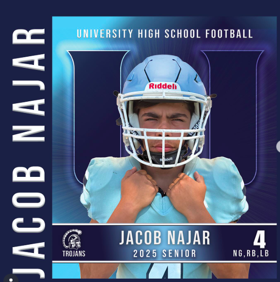 Senior Spotlight: #4 JACOB NAJAR. Nose Guard, Linebacker & Running Back. Jacob has played football all four years of high school and has also run track. He will miss his teammates and coaches most as the season comes to an end.