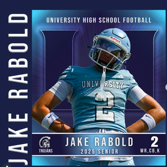 Senior Spotlight: #2 JAKE RABOLD. Placekicker, Punter, Wide Receiver & Defensive Back. This is Jake’s fourth season with Uni Football, and he’s also a soccer player. Jake will miss the everyday bonds that come with being a part of UNI Football. We will mi