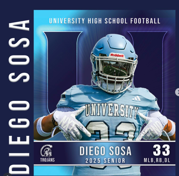 Senior Spotlight: #33 DIEGO SOSA. Defensive Line, Fullback & Linebacker. This is Diego’s fourth season of Uni Football. Some things Diego will miss most are playing alongside his best friends and the team meals every Friday.