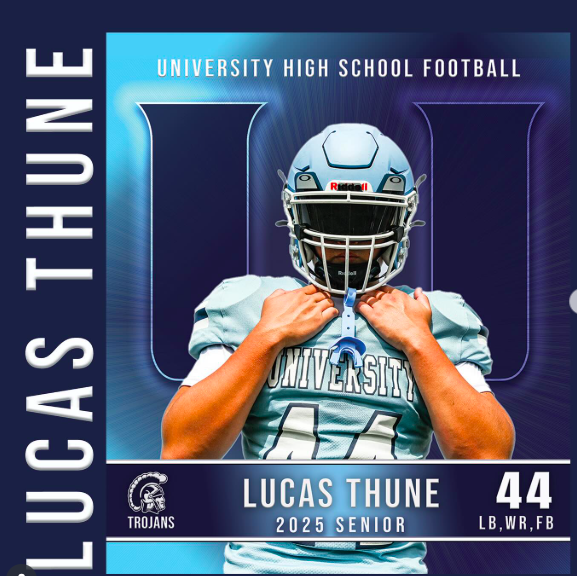 Senior Spotlight: #44 LUCAS THUNE. Linebacker. Lucas has played all four years of high school for Uni. He will miss spending time with his teammates and coaches most. Awesome season Lucas.