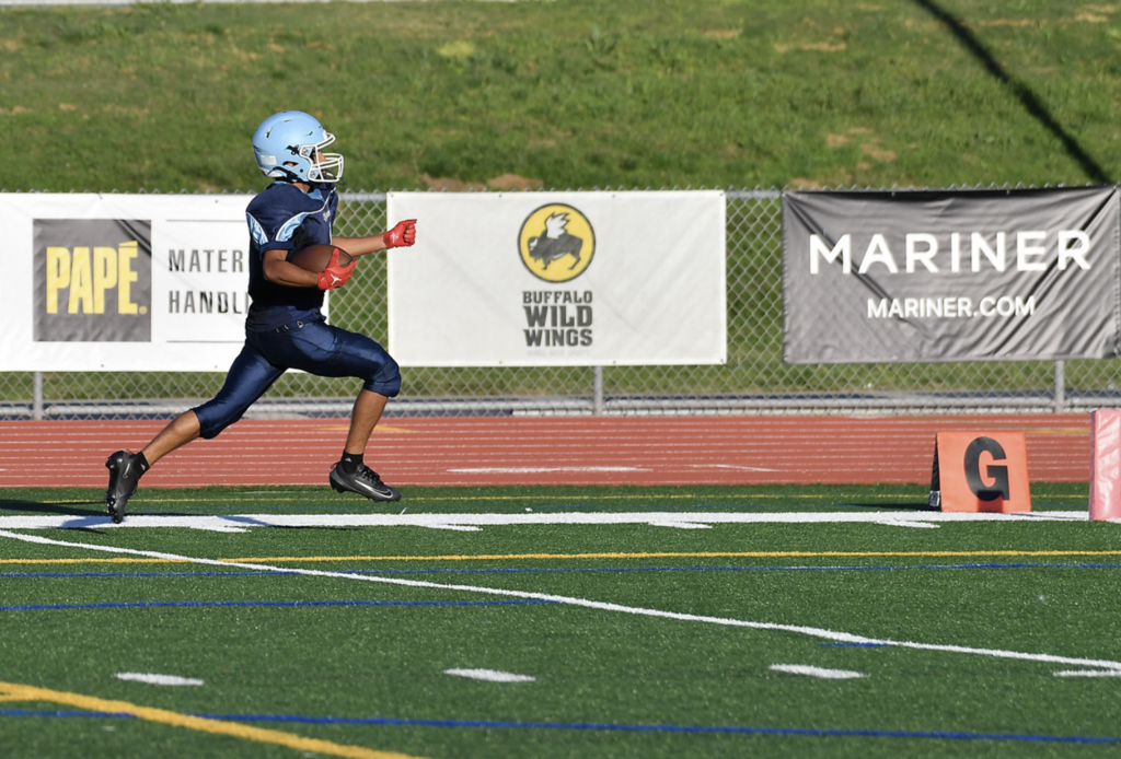 #1 Muqtader Ahmadi caps off a fantastic year with another one of his many Touchdowns this season.  For more great photos, visit:  https://unifootballboosters.smugmug.com/20252026-UNI-TROJANS-FOOTBALL/2025FROSH