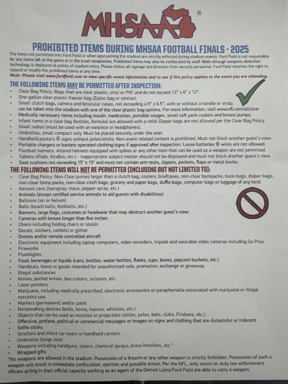 Items allowed
