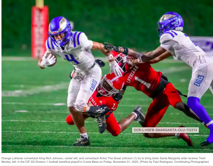 Santa Margarita football reaches Division 1 final by beating Orange Lutheran!!
Carson Palmer leads the Eagles to their first CIF-SS championship game since 2011!

Link to full OC Register article...
https://www.ocregister.com/2025/11/21/santa-margarita-fo