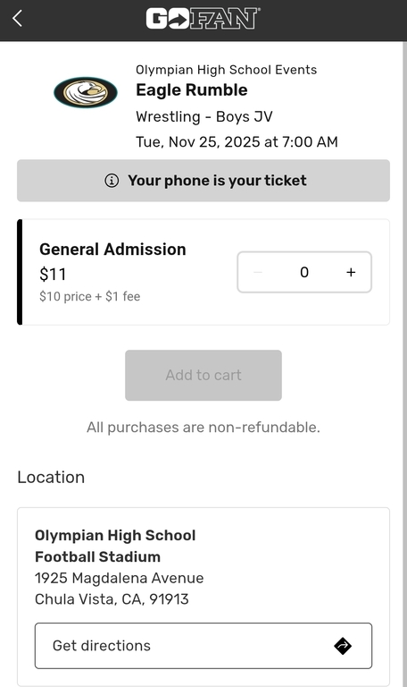 Tickets for today's event can be found on the GoFan app.
