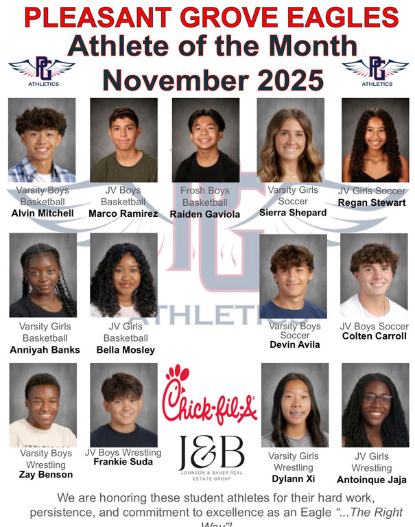 Congratulations to Zay Benson, Dylann Xi, Franki Suda and Antoinque Jaja for being selected as November Athlete of the Month! #WarEagleWrestling #OneTeamOneDream
