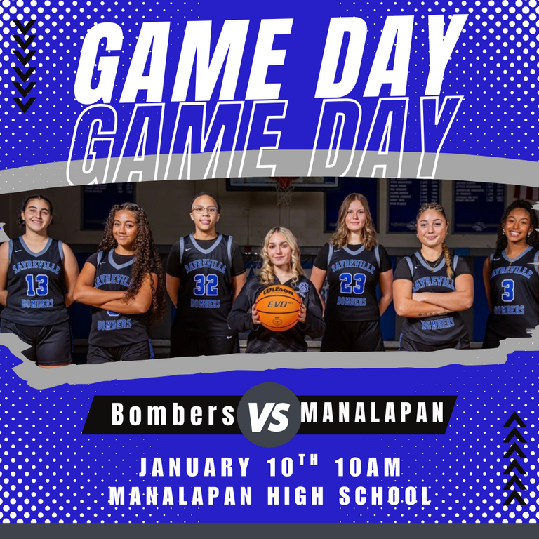 GAME DAY! 🔵⚪️ After a long week off, we will travel to Manalapan to take on the Braves this morning at 10! Let’s go Bombers! 🏀