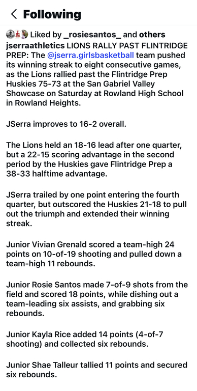 Recap from JSerra Instagram post