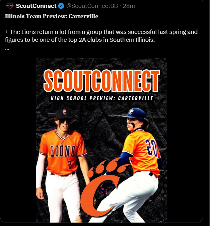 𝐈𝐥𝐥𝐢𝐧𝐨𝐢𝐬 𝐓𝐞𝐚𝐦 𝐏𝐫𝐞𝐯𝐢𝐞𝐰: 𝐂𝐚𝐫𝐭𝐞𝐫𝐯𝐢𝐥𝐥𝐞

+ The Lions return a lot from a group that was successful last spring and figures to be one of the top 2A clubs in Southern Illinois. 

+ Full preview, here. 

📝: https://tinyurl.com/bdffc757