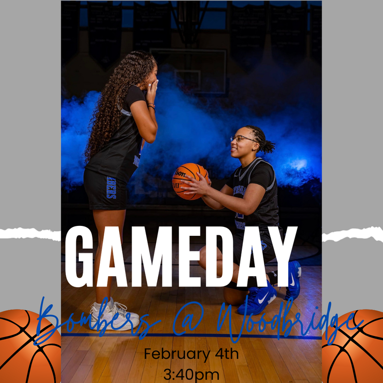 GAME DAY! 🔵⚪️ We will travel to Woodbridge to take on the Barrons this afternoon at 3:40! Let’s go Bombers! 🏀