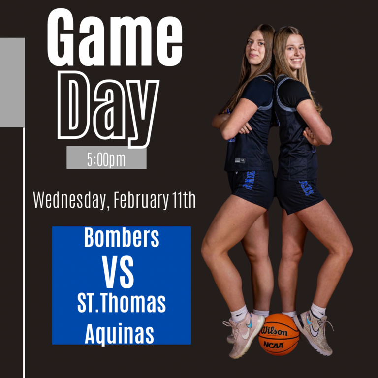 GAME DAY! 🔵⚪️ We will travel to St. Thomas Aquinas to take on the Trojans tonight at 5 in the 1st round of the GMC Tournament! Let’s go Bombers! 🏀