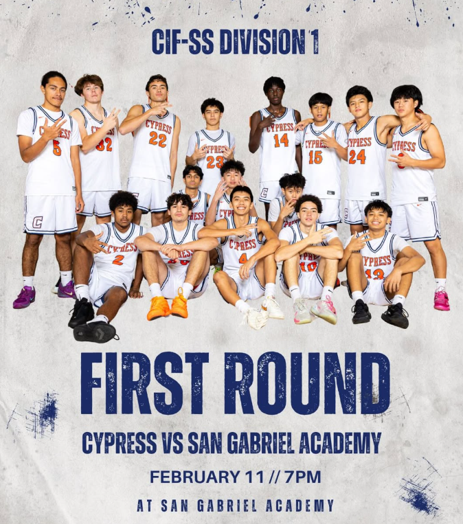 Cif D1 Playoffs!
Cypress is IN! Wednesday 2/11—7 pm AT San Gabriel Academy. Come out and support the Centurions!