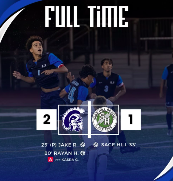Uni Boys Soccer won their first league game of the season against Sage Hill! Goals scored by Senior Jake R. and game winning goal by Senior Rayan H.

Varsity W 2-1