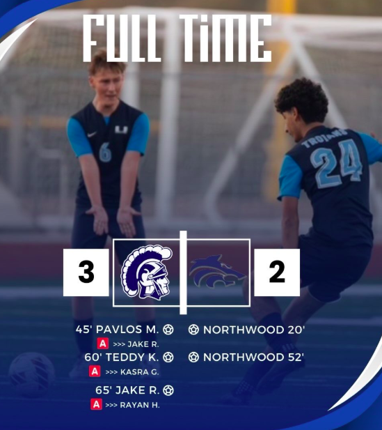 Uni Boys Soccer defeated Northwood! Goals scored by Sophmore Teddy K. and Seniors Pavlos M. and Jake R.

Varsity W 3-2