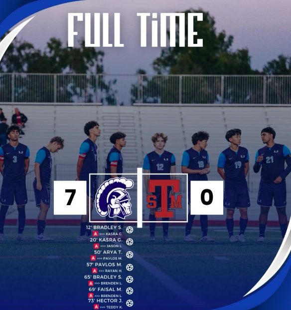 Uni Boys Soccer defeated St. Margaret’s! Goals scored by Seniors Bradley S. Kasra G. Pavlos M. Faisal M. and Juniors Arya T. and Hector J.

The Trojans are headed to CIF!

Varsity W 7-0