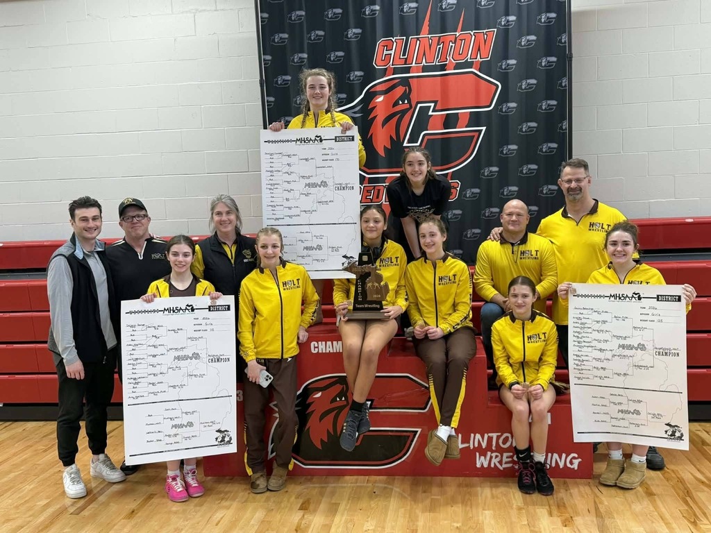 Another weekend, another trohpy!

Sunday, the Lady Ram's wrestling team traveled to Clinton for the MHSAA District 8--the start of the State Championships for the ladies.  Holt took eight wrestlers, and seven of them have advanced to next weeks MHSAA Regi