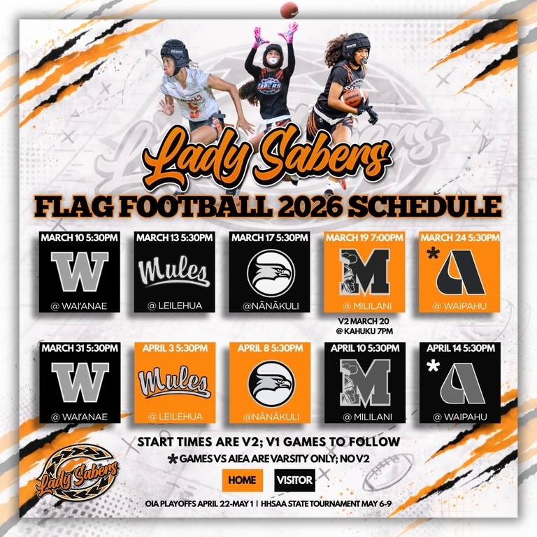 The 2026 Lady Sabers Flag Football Season Schedule is here!! 
Feel free to save this image in your camera roll and share with friends & family! Will be posting to the team IG shortly as well.