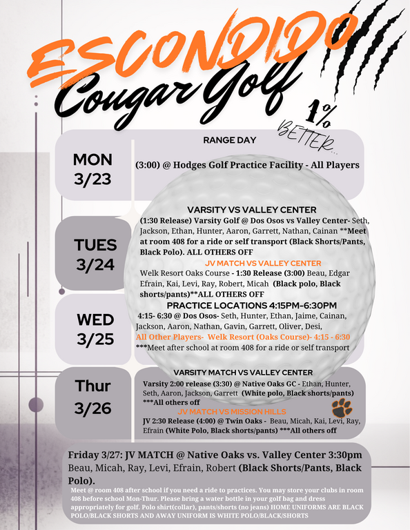 Weekly Schedule March 23rd