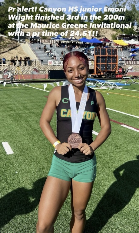 Congratulations to Emoni Wright as the PR’s keep on coming from the Maurice Green Invite. Placing 3rd in the 200 with a time of 24.51!! Let’s Go!!