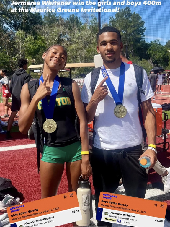 Congratulations to Alaya Graves Hogains and Jermaree Whitener as they won the girls and boys 400 meter race at the Maurice Green Invitational!! Let’s Go!!