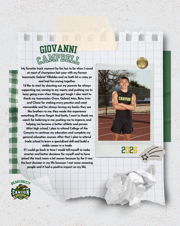 Looking forward in recognizing our Seniors tomorrow at our last home meet of the season. Thank You Seniors for your loyalty and dedication to our program. We truly appreciate you in representing our Canyon Track and Field name. Looking forward to your fut